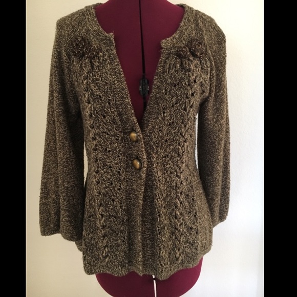 DKNY 3/4 Sleeve Cardigan Brown