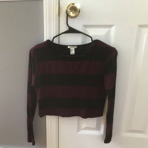 Maroon and black striped crop top from Forever 21