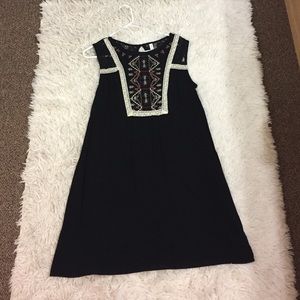 Black, Aztec embroidered shift dress