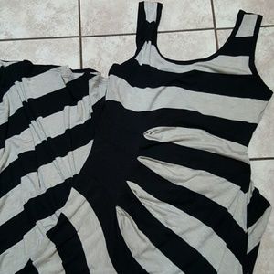 Calvin Klein Black and Beige Striped Maxi Dress