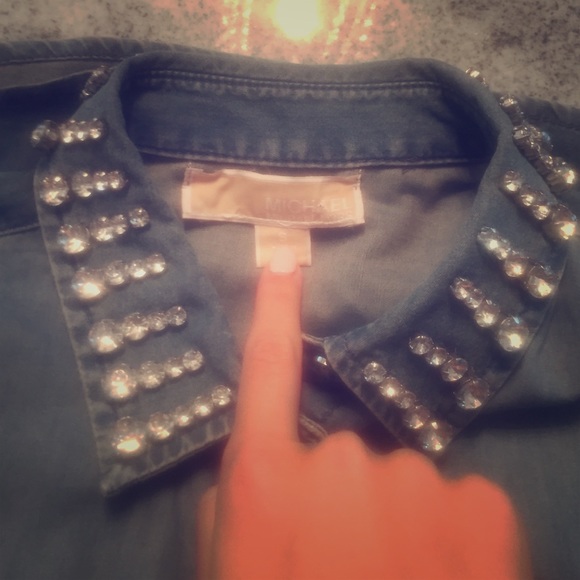 Micheal Kors denim button down rhinestone collar