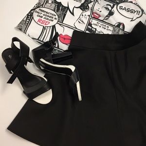 Chunky black and white heel sandal