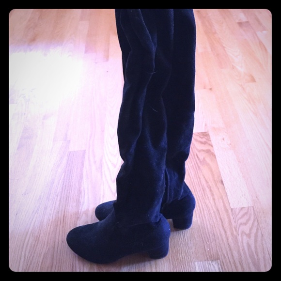 WOMENS over the knee black low heel boots