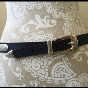 Vintage looking black and silver concho belt