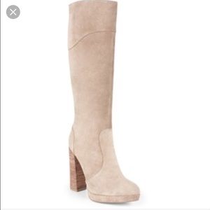 Tall suede high heel boots, worn once