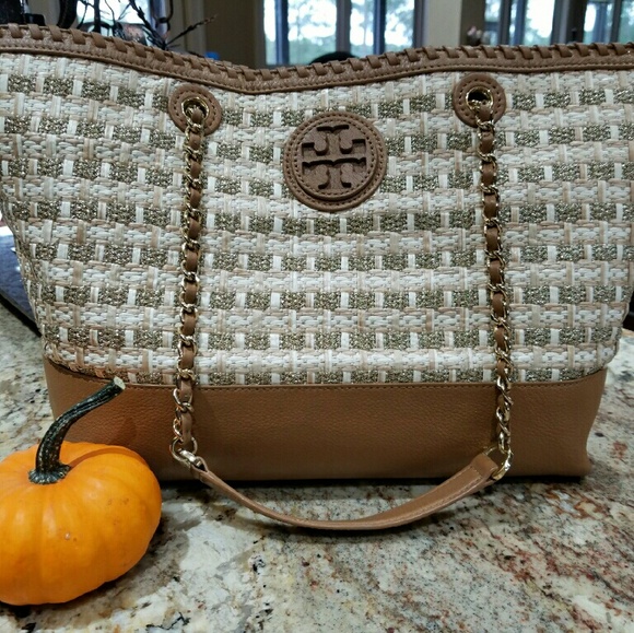 Tory Burch Marion Woven Straw Tote - Picture 1 of 4
