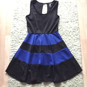Blue and Black pleated dress.