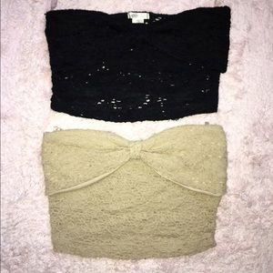 Bow Bando crop tops, Black and Tan