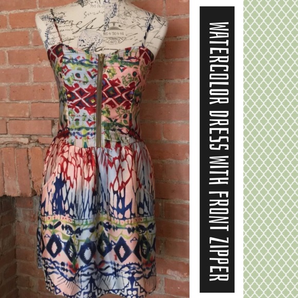 🎯HP!🎯 {NWOT} Watercolor Dress with Zipper Front - Picture 1 of 4
