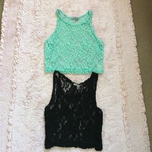 Black and turquoise lace crop tops
