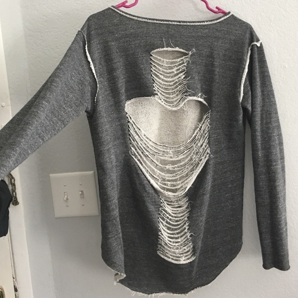 Distressed Hi-low Jersey sweater- DARK GREY