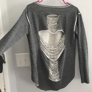 Distressed Hi-low Jersey sweater- DARK GREY