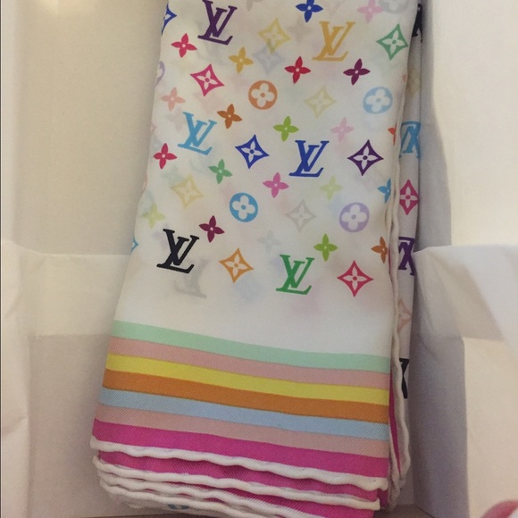 LV Multicolor silk Monogram Scarf NWT - Picture 2 of 3