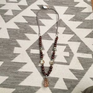 Amber colored Quartz and wood necklace