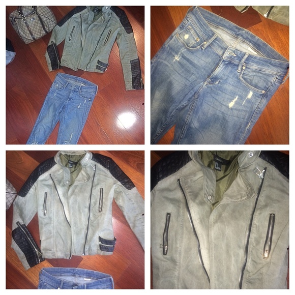 Forever 21 Jackets & Blazers - Forever 21 biker jacket & skinny jeans H&M Pants