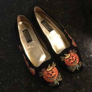 Vintage Pritzi Halloween Pumpkin Velvet Flats