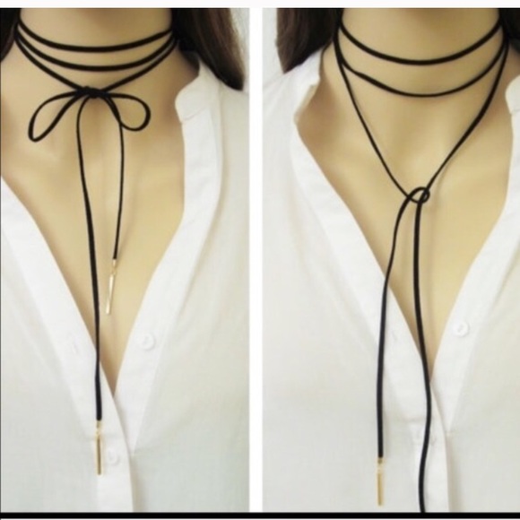 Wrap around black leather choker