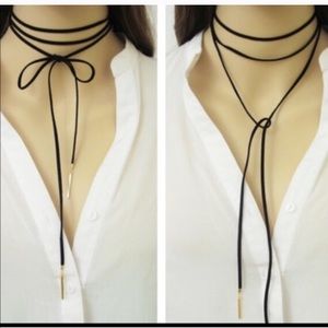 Wrap around black leather choker