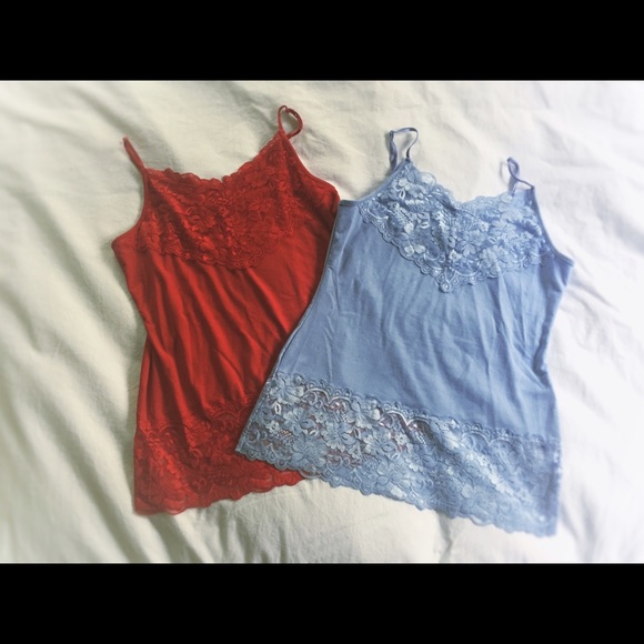 Set of 2 Lace Camisoles (Red & Lavender)