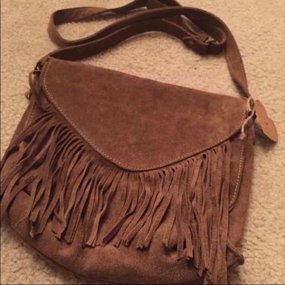 Brandy Melville suede taupe fringe crossbody bag