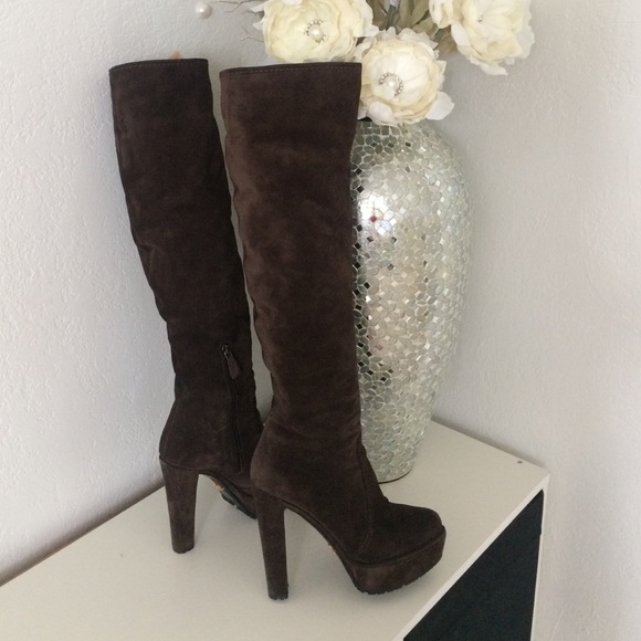 Prada Shoes - Prada brown suede knee boots