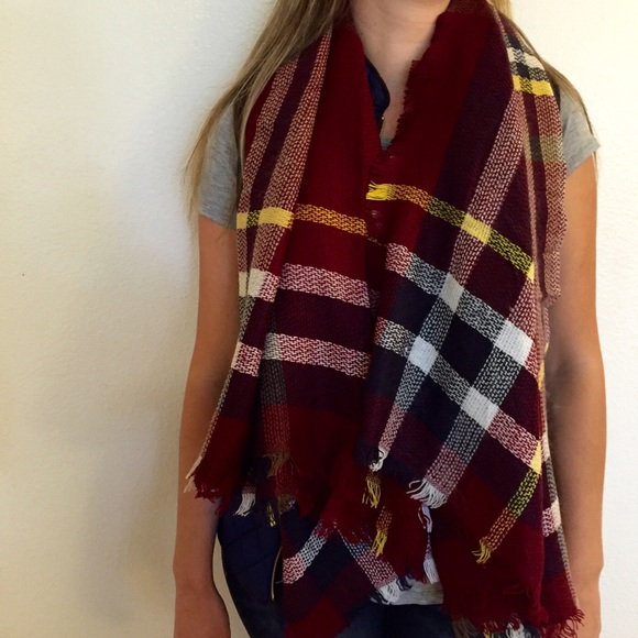 Burgundy Plaid Blanket Scarf LAST ONE! - Picture 2 of 4