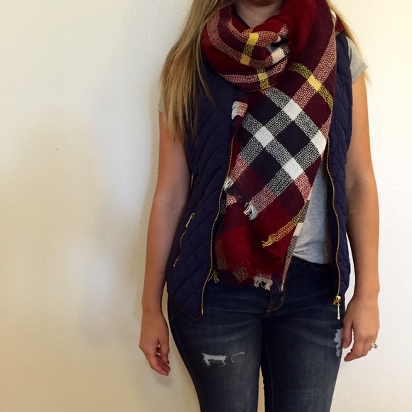 Burgundy Plaid Blanket Scarf LAST ONE! - Picture 4 of 4
