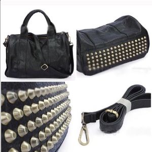 Black Faux Leather Pebbled Stud Bag