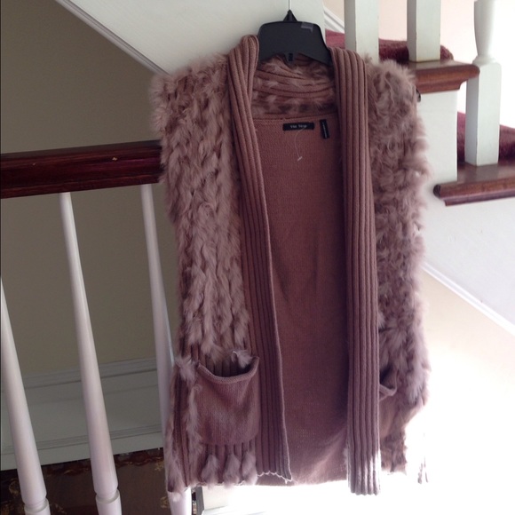 Cute Mocha Fur Trim Tunic cardigan Vest - Picture 2 of 4