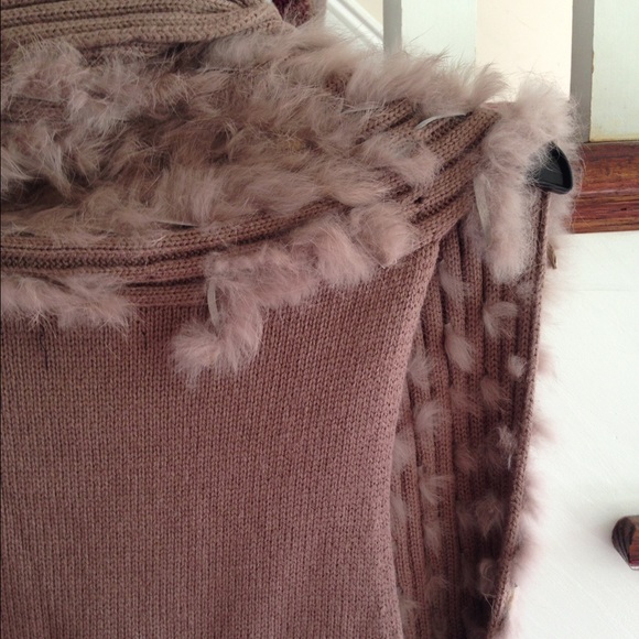 Cute Mocha Fur Trim Tunic cardigan Vest - Picture 3 of 4