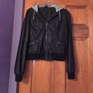 Leather Jacket with Hood