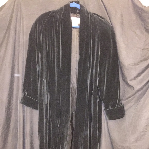 Oversized Ankle length black velvet trench coat