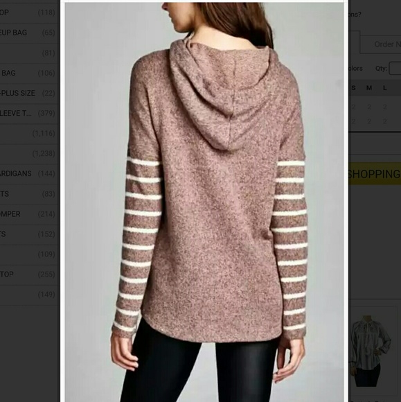 Last 1 SALE🎉 Pink Taupe Stripe Sweater Hoodie - Picture 2 of 4