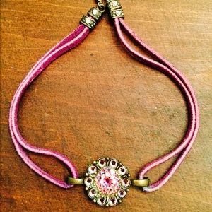 Stunning pink purple rhinestone studded choker