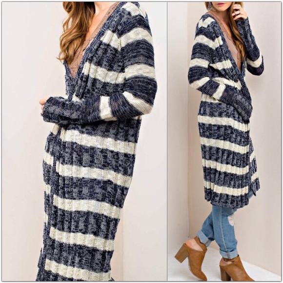 ➖Last 2➖ Navy and Sand Striped Long Cardigan - Picture 2 of 5