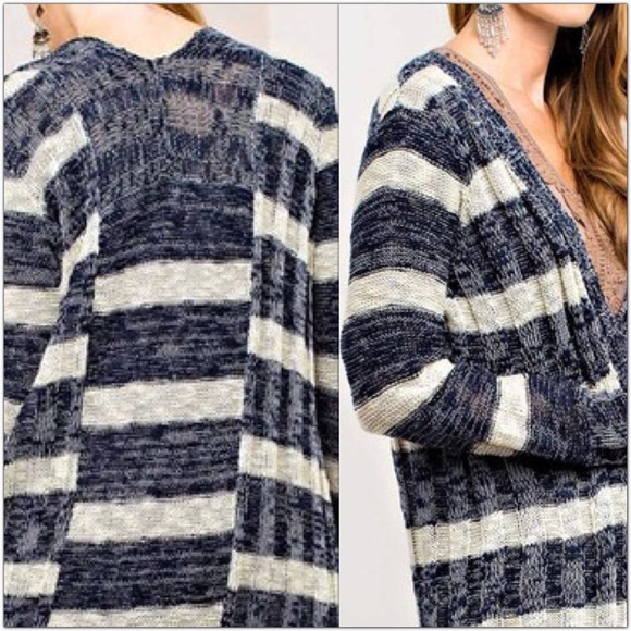 ➖Last 2➖ Navy and Sand Striped Long Cardigan - Picture 3 of 5
