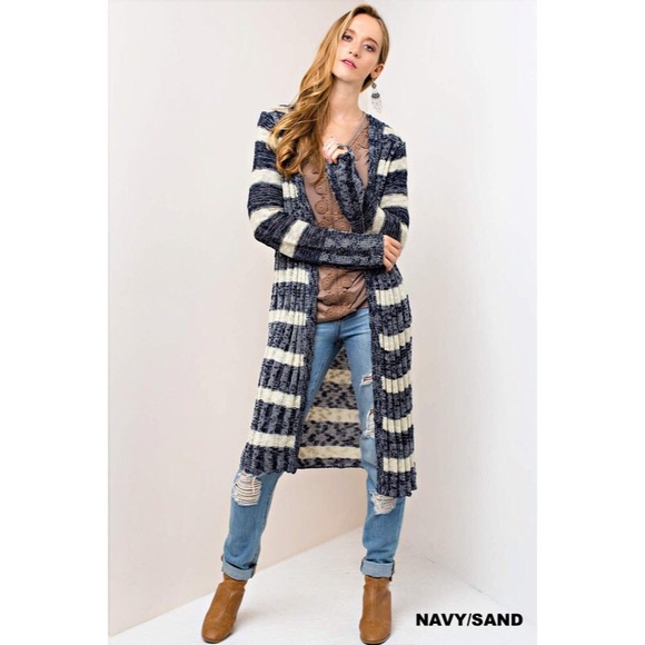➖Last 2➖ Navy and Sand Striped Long Cardigan - Picture 4 of 5
