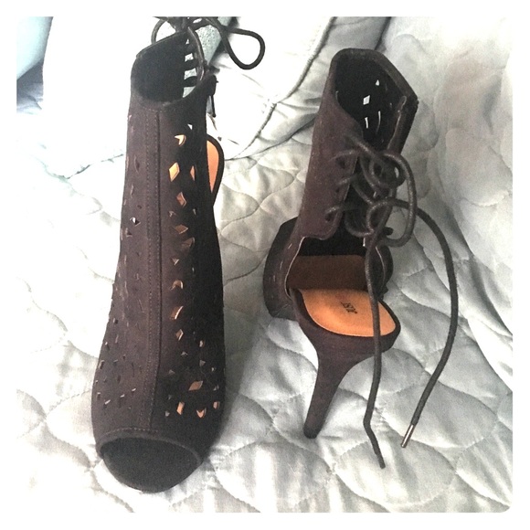Black open toed booties