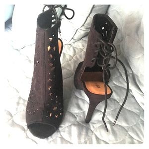 Black open toed booties