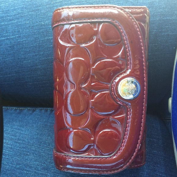 Coach red trifold wallet