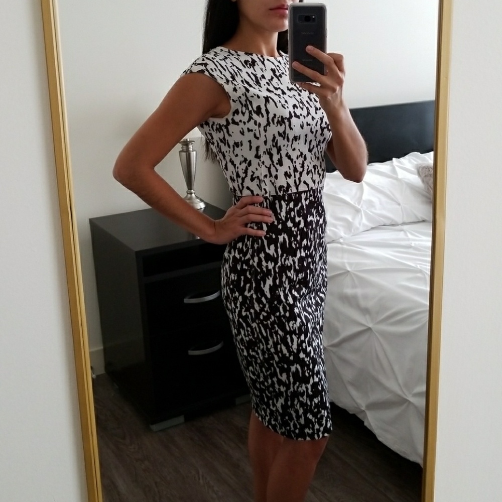 Zara Black & White Midi Dress w/Scooped Back
