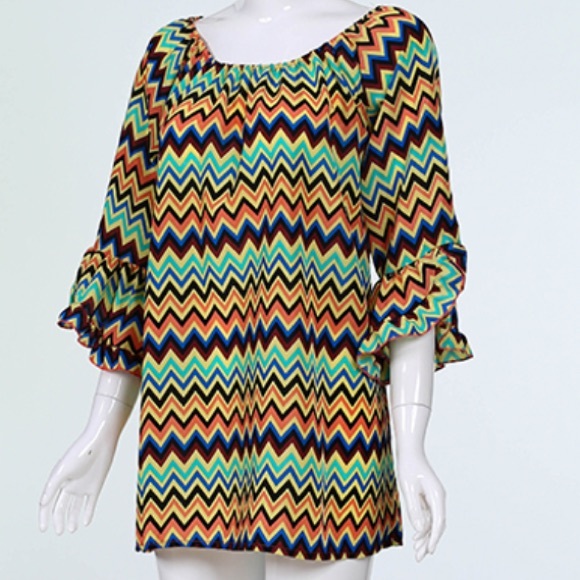 Lady Noiz Tops - Multi color chevron bell sleeve top