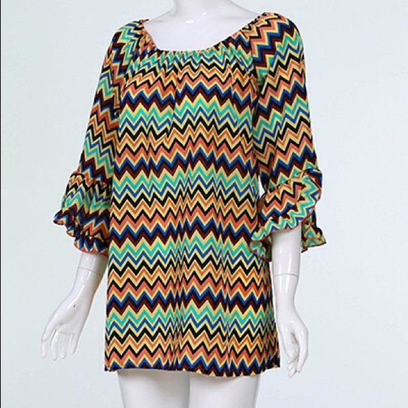 Multi color chevron bell sleeve top - Picture 2 of 2