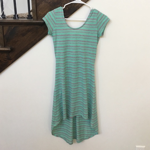 Turquoise and gray striped t-shirt dress
