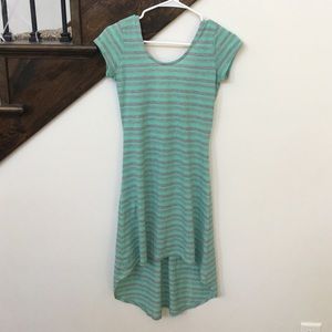 Turquoise and gray striped t-shirt dress