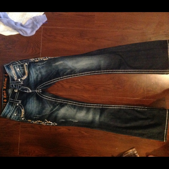 Rock revival dark wash bootcut distressed sz 23