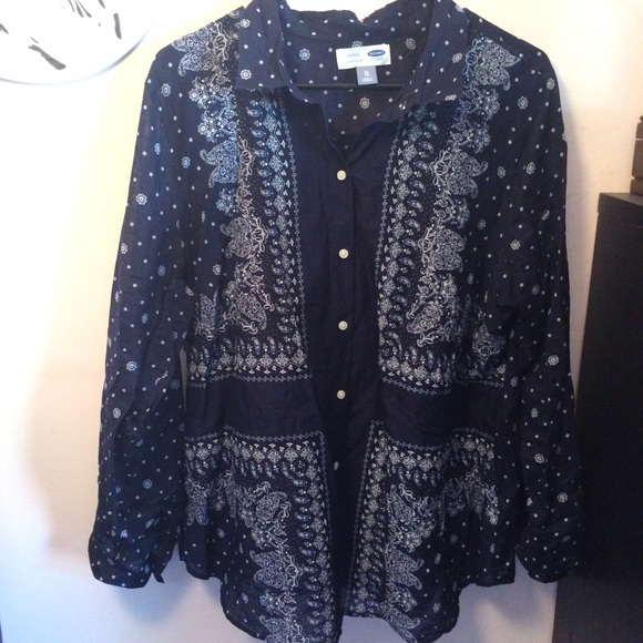 Navy blue paisley button up