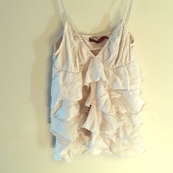 Cute ruffled beige tank