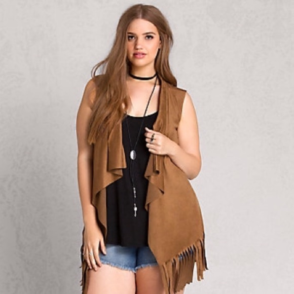 ONLY 2X LEFT Plus Size Suede Fringe Vest