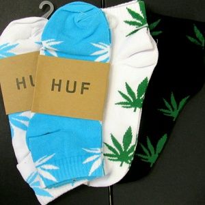 White on Blue Cannibis leaves Socks
